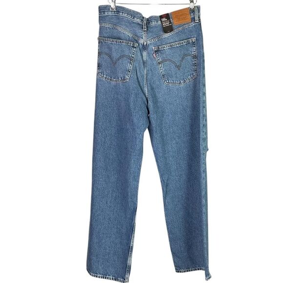 Levis Premium Jeans Womens 31 Blue High Loose Distressed Straight Wide Leg NEW - Picture 6 of 12